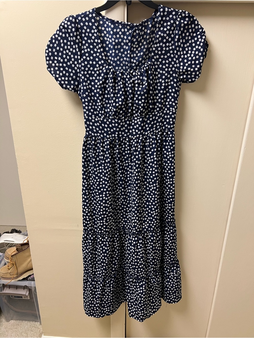 SHEIN Navy Blue & White Polka Dot Midi Dress